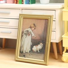 Dollhouse Mini Scene Model Accessories - Golden Frame Wall Painting