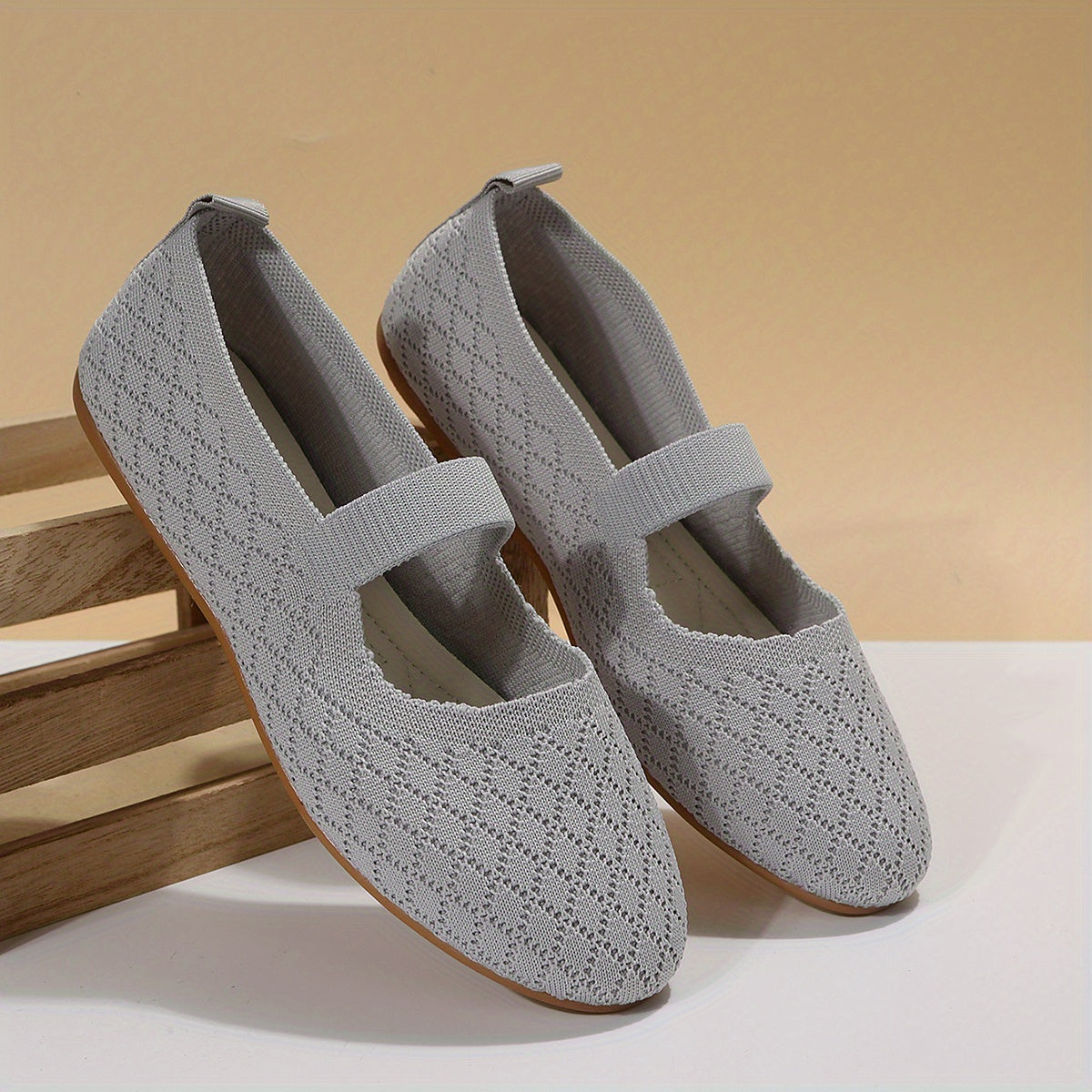 Women's Knit Flat Shoes Comfy Slip On Mary Jane Casual Flats