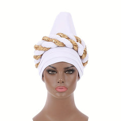 Sequin Twisted Braided Turban Elastic Head Wrap Pre tied Ramadan Hijab Women