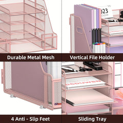 5 Tier Paper Letter Tray Organizer with Journal Clip