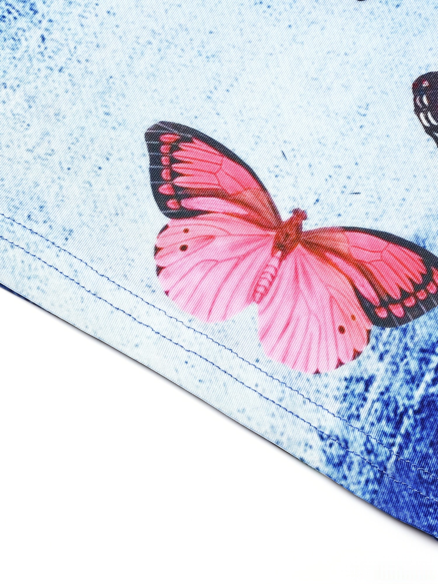  Butterfly & Denim Print Stretchy Shorts Women's Plus