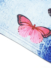  Butterfly & Denim Print Stretchy Shorts Women's Plus