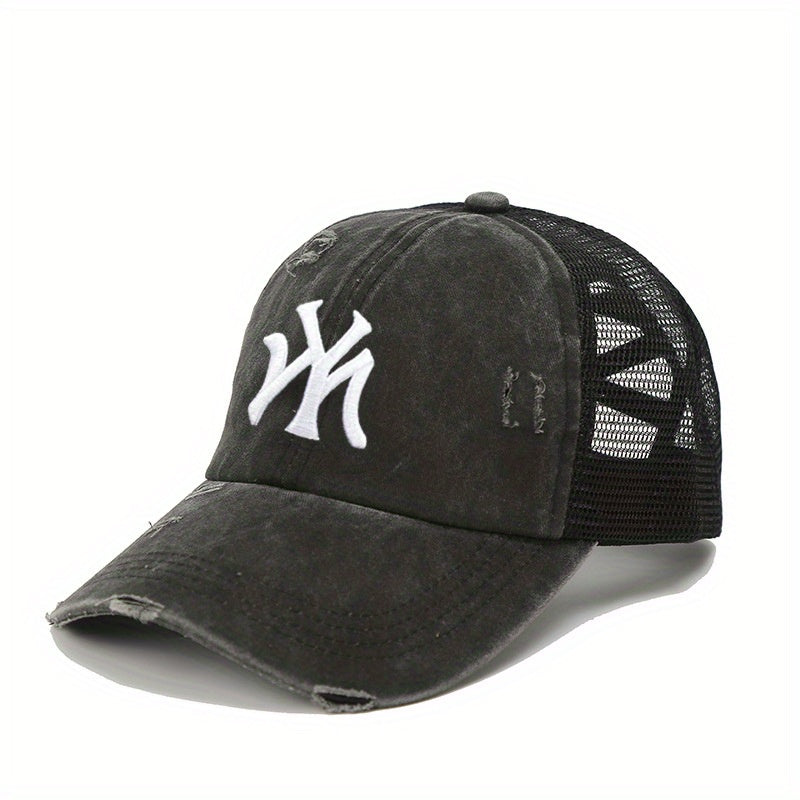 Embroidery Ponytail Trucker Hat Candy Ripped Washed Distressed Baseball Cap