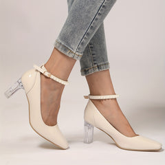 Women's Ankle Strap Faux Pearl High Heels