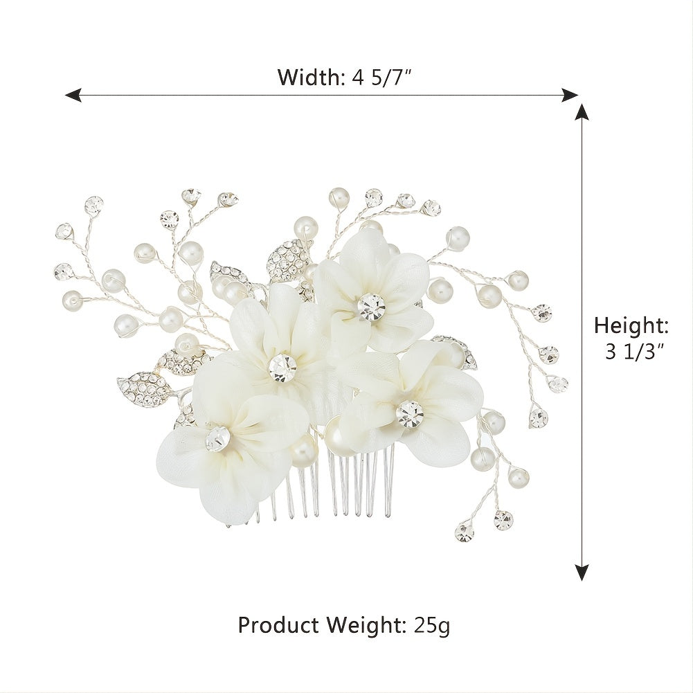 Silvery Lace Flower Rhinestone Wedding Hair Comb