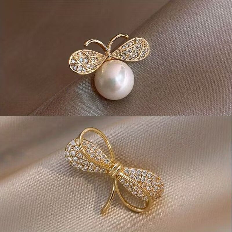 Bowknot Rhinestone Brooch Collar Decoration Pin Fix Clothes Accessories
