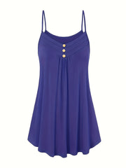  Ribbed Button Round Neck Cami Top