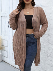  Hollow Out Open Front Long Sleeve Knit Cardigan Sweater