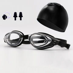 Electroplating Anti-fog HD Swimming Goggles Set with Cap, Nose Clip, Earplugs