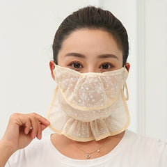 Floral Print Lace Face Covering Thin Neck Gaiter
