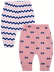 2 Pcs Comfy 100% Cotton Pants For Baby Girls 3-6 Months