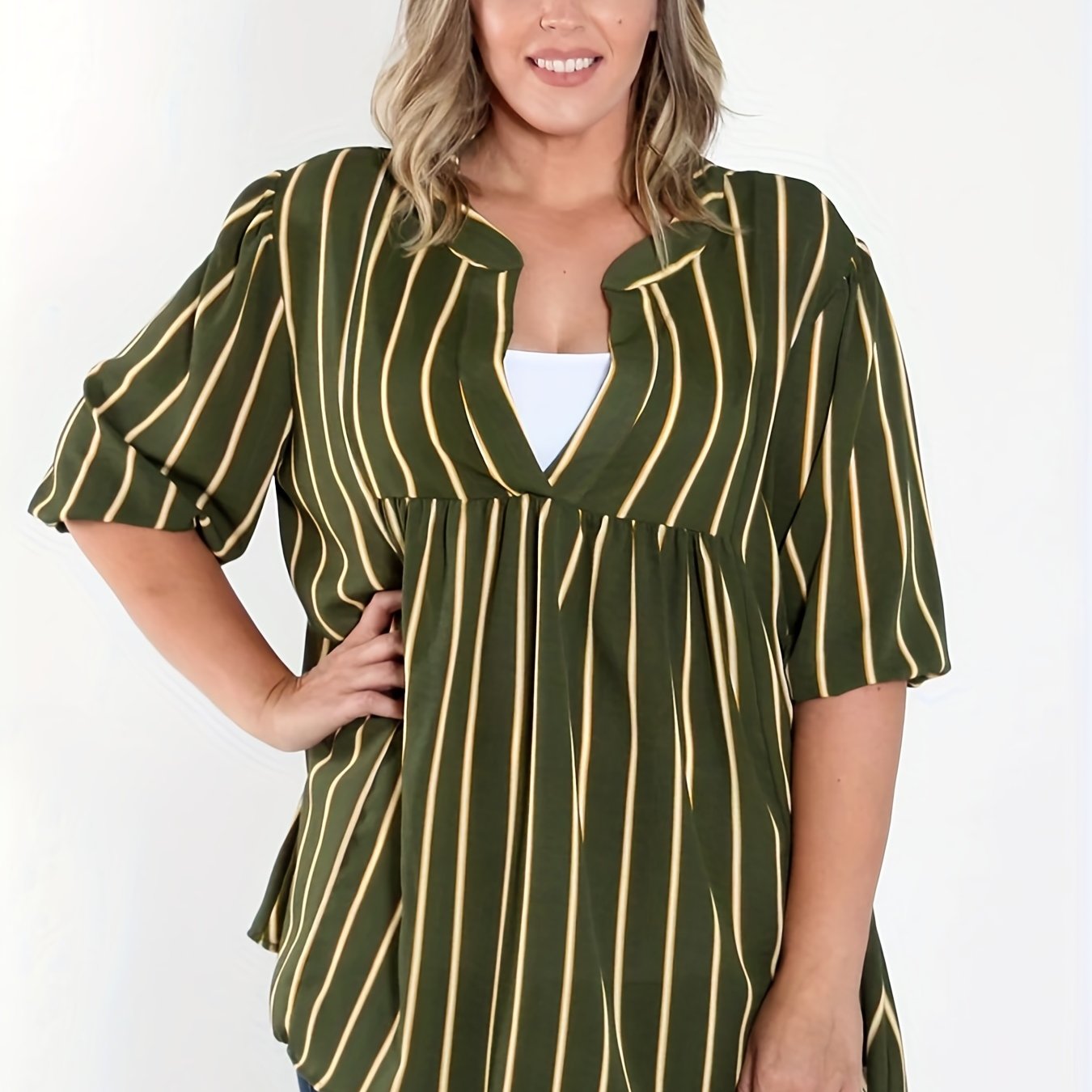 Stripe Print Short Sleeve Blouse