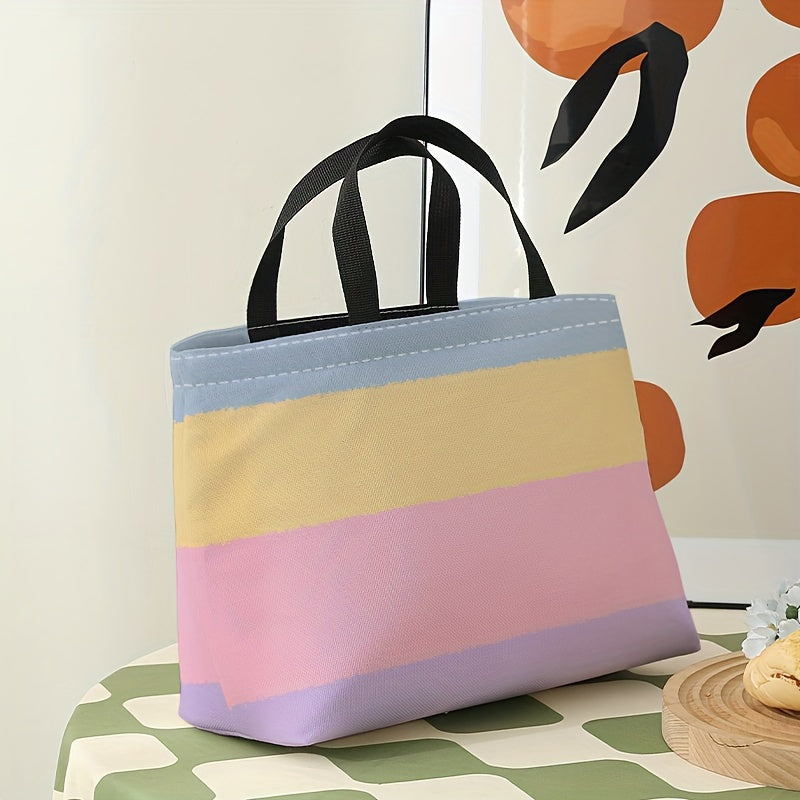 Tricolor Stripes Printed Lunch Bag Waterproof Insulated Bag