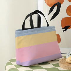Tricolor Stripes Printed Lunch Bag Waterproof Insulated Bag