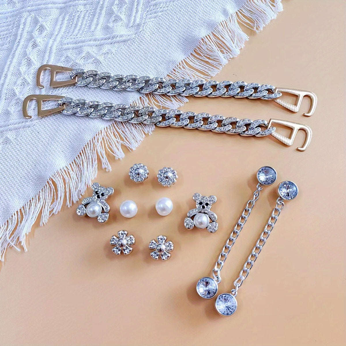 12pcs Shoe Charms Set with Pearls and Accessories for Women's Cross Hole Shoes