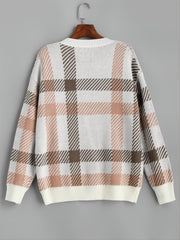  Gingham V Neck Sweater High Stretch Casual