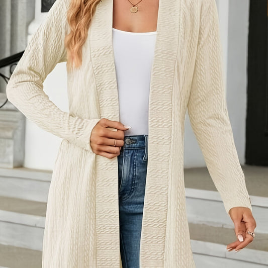  Women's Solid Cable Knit Open Front Cardigan