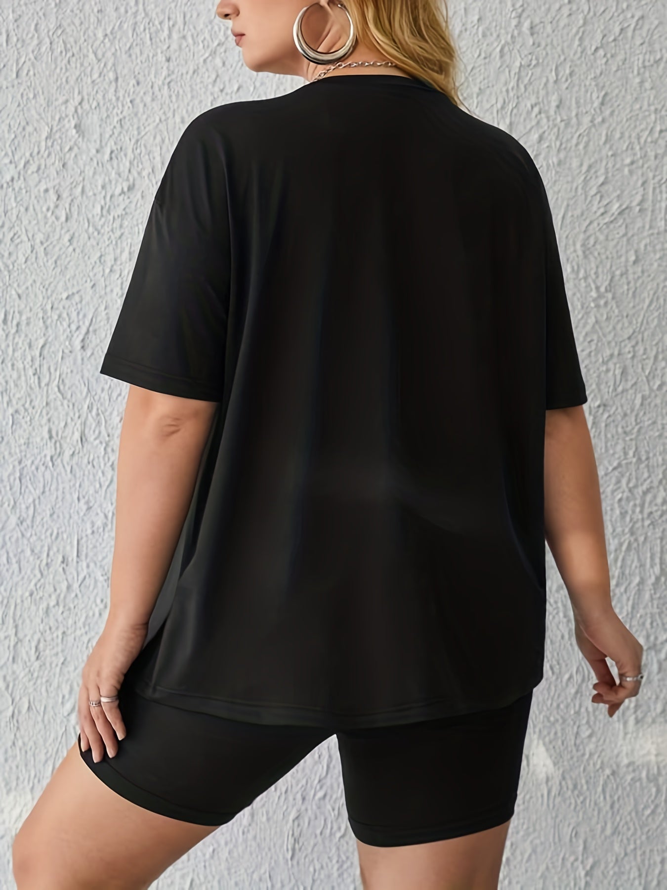 Faith & Cross Print 2pc Set Crew Neck T Shirt & Shorts Women's Outfit