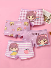 4pcs Cartoon Girl Print Boxer Briefs for Kids