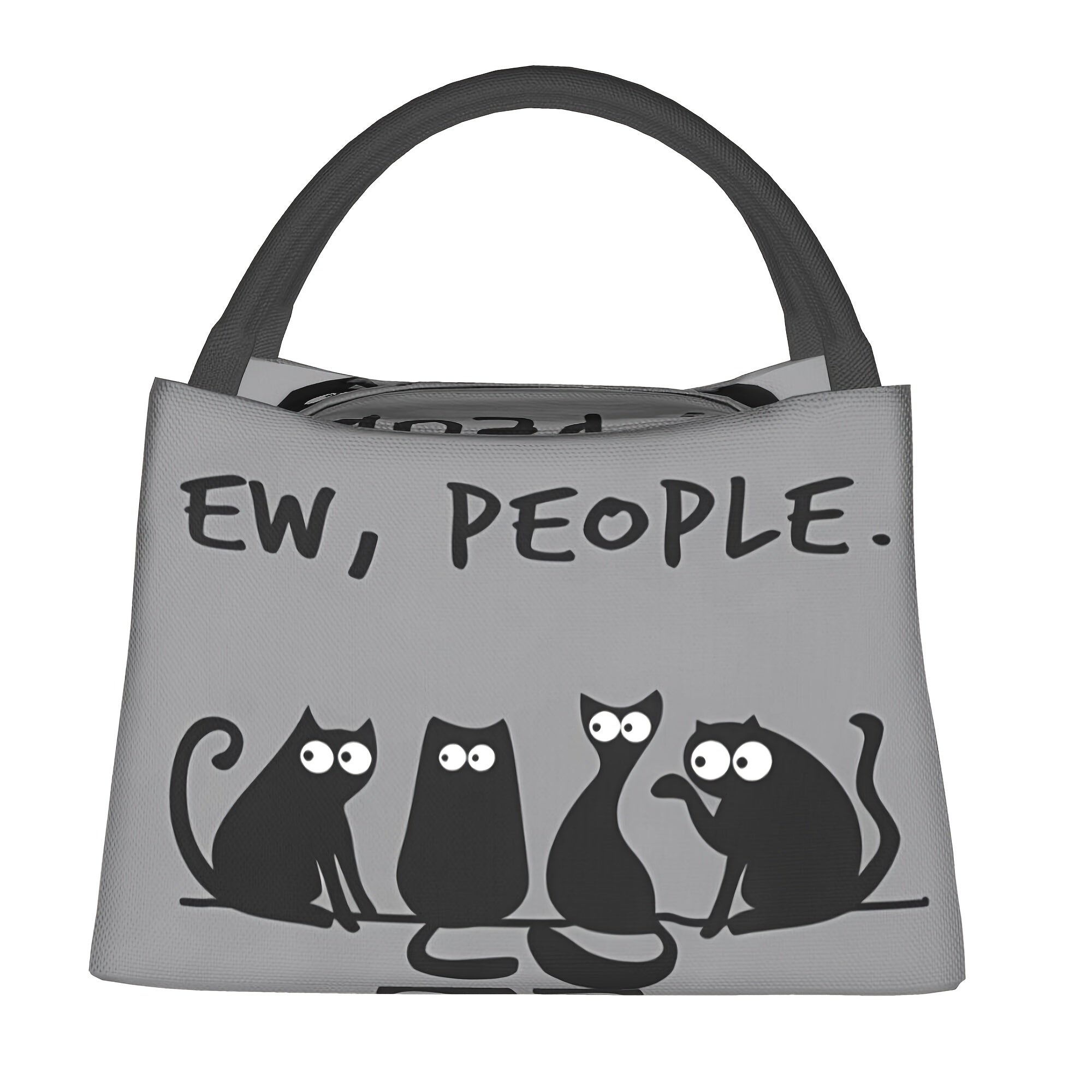 People Cat Insulated Lunch Bag Reusable Gray Cooler Tote Cartoon Cats Camping Pi