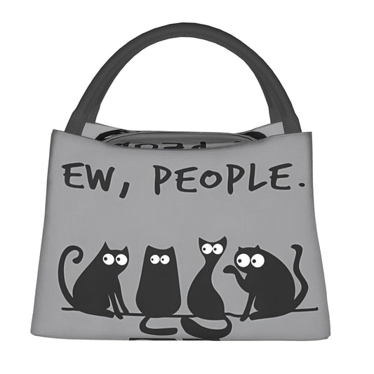 People Cat Insulated Lunch Bag Reusable Gray Cooler Tote Cartoon Cats Camping Pi