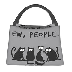 People Cat Insulated Lunch Bag Reusable Gray Cooler Tote Cartoon Cats Camping Pi
