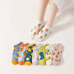 8 Pairs Cartoon Fruit Print Socks Crew & Ankle Socks Women's Stockings