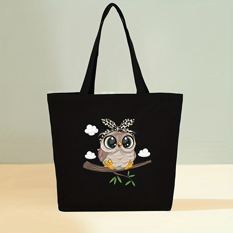 Owl Printed High Capacity Canvas Tote Bag Lightweight Shoulder Bag