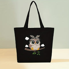 Owl Printed High Capacity Canvas Tote Bag Lightweight Shoulder Bag