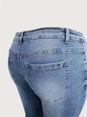 Women's Plus Washed Ripped Button Fly Skinny Jeans