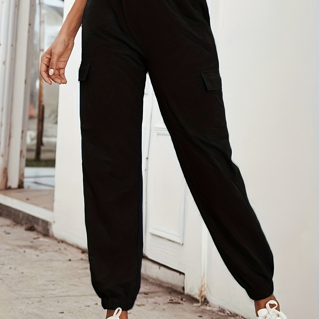 Women's Plus Size Cargo Jogger Trousers With Flap Pockets