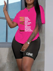  Slogan Print Top & Shorts 2 Piece Set