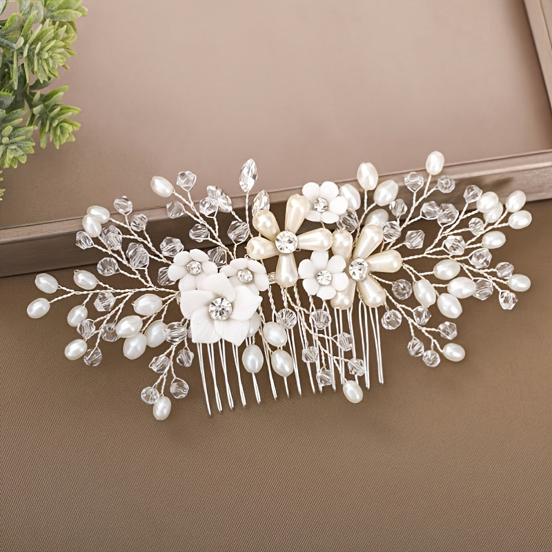 Floral Wedding Comb Pearl Hairpiece Bridal Hair Accessories