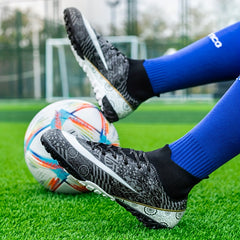 Boys' High Top Turf Football Boots Anti-skid Lace Up TF Soccer Cleats