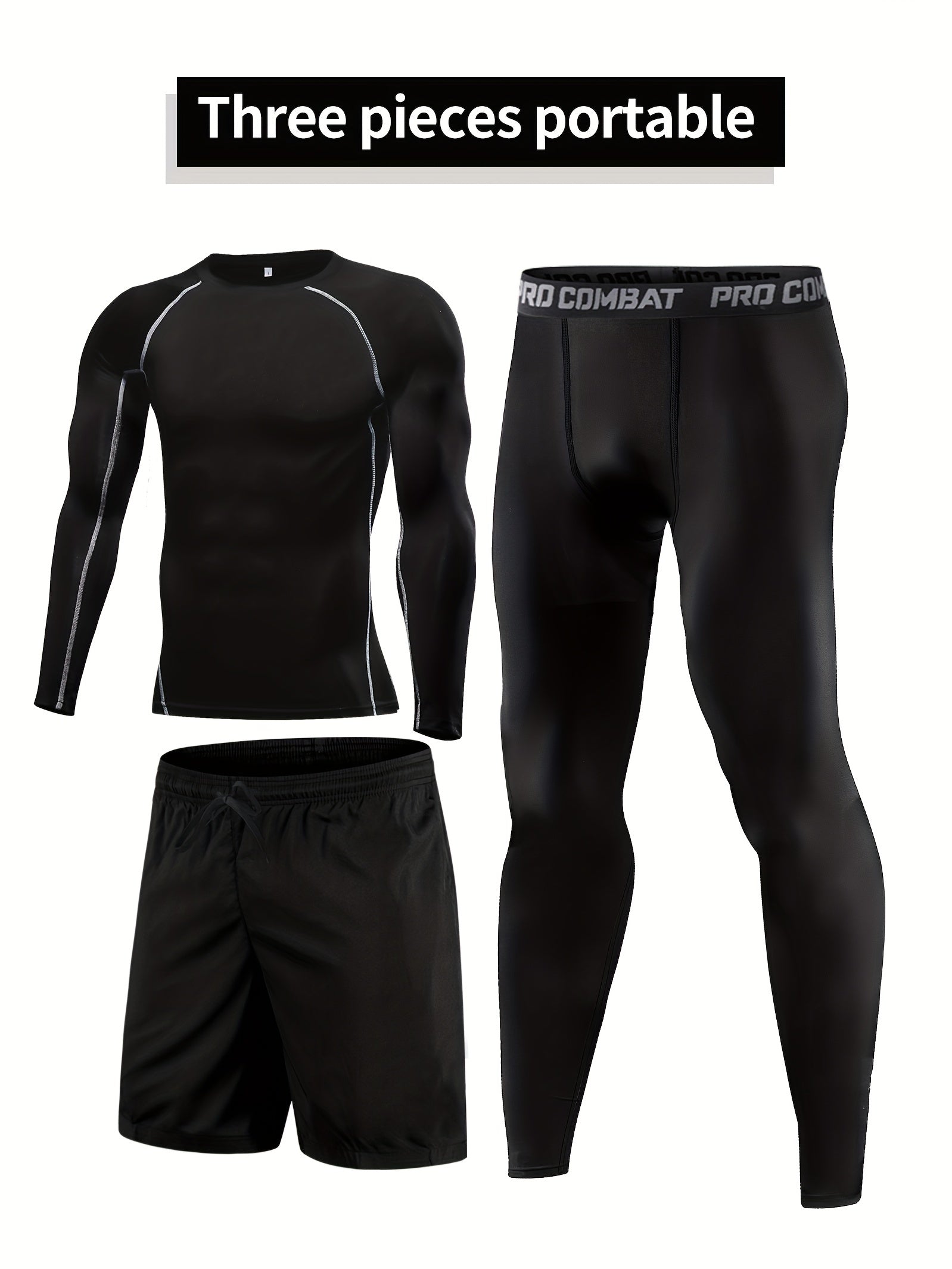 Men's 3pc Compression Suit Set Quick Dry Sweat Absorb Sports Fitness
