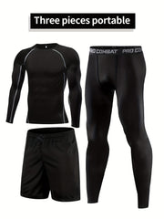 Men's 3pc Compression Suit Set Quick Dry Sweat Absorb Sports Fitness