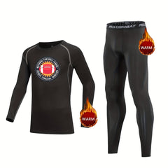 Kids Compression Fleece Set Rugby Pattern Crew Neck Pullover & Elastic Waist