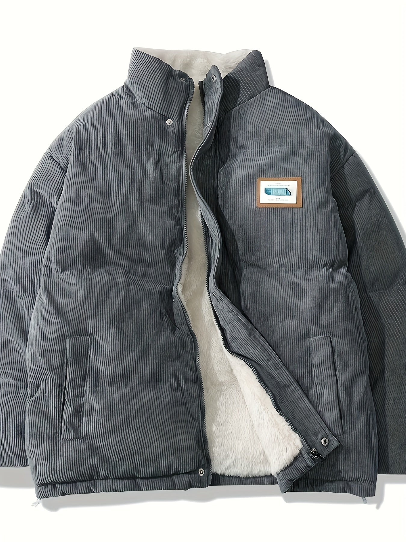  Women's Corduroy Liner Fleece Mock Neck Puffer Coat