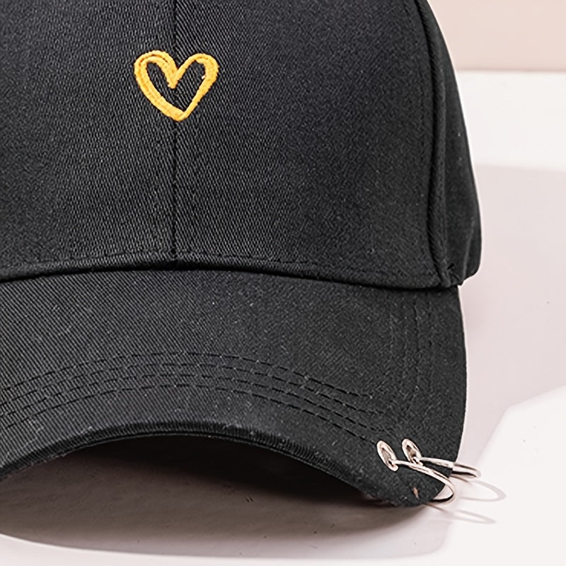 Love Embroidery Baseball Cap Double Ring Decor Sunscreen Cotton Sports Hat
