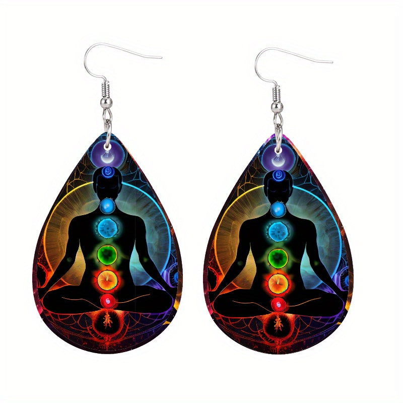 7 Chakra Teardrop Earrings PU Leather Jewelry