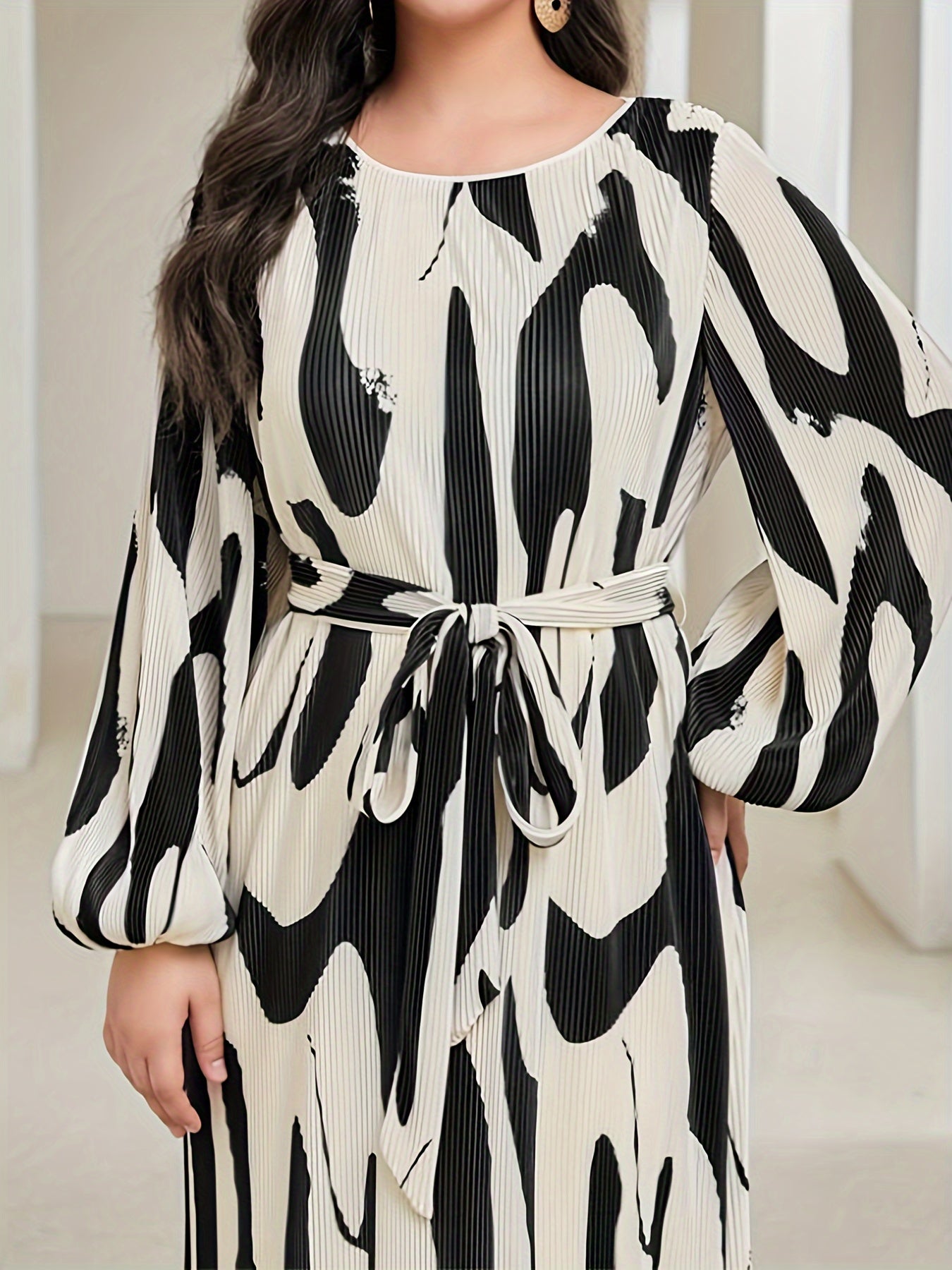  Casual Dress Women's Plus Random Print Lantern Sleeve Maxi Dress
