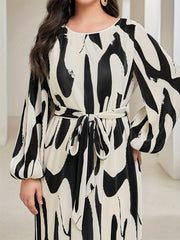  Casual Dress Women's Plus Random Print Lantern Sleeve Maxi Dress