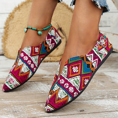 Women's Tribal Style Flat Shoes Pointed Toe Slip On Casual Canvas Flats