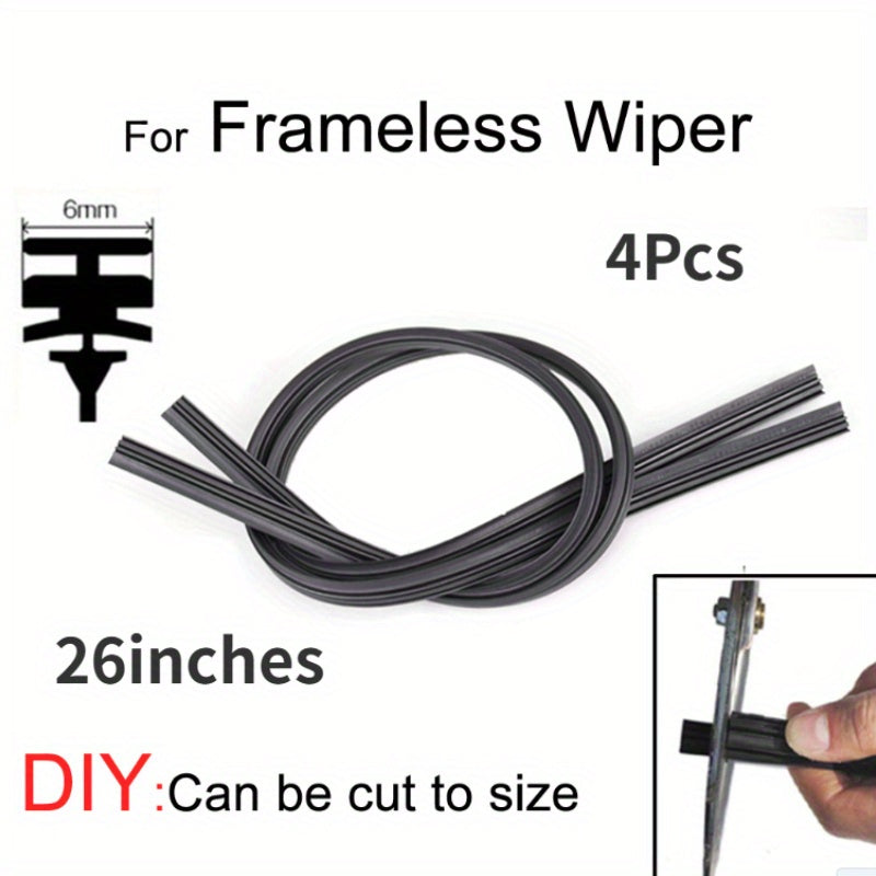 4pcs Wiper Blade Refills 6mm 26 24 Soft Rubber Strips Car Embedded Frameless