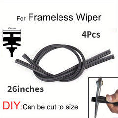4pcs Wiper Blade Refills 6mm 26 24 Soft Rubber Strips Car Embedded Frameless
