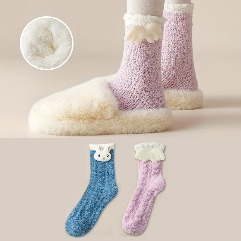2 Pairs Fuzzy Dolls Decor Socks Women's Stockings