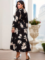 Floral Print Lantern Sleeve Smock Dress With Belt