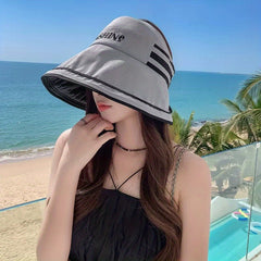 Sunshine Embroidery Ponytail Visor Hat Wide Brim UV Protection Sun Hat