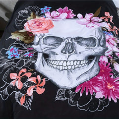 3D Skull Floral Print Duvet Cover Set Soft Comfortable Bedding Set
