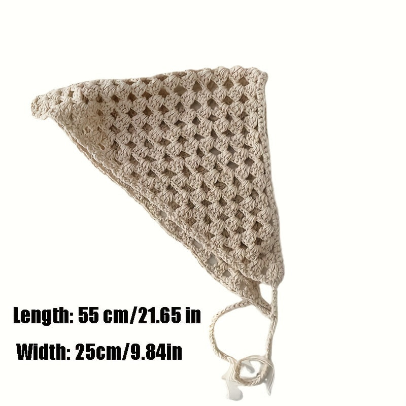 Hollow Knitted Bandana Triangle Scarf Solid Lace Up Turban Head Wrap